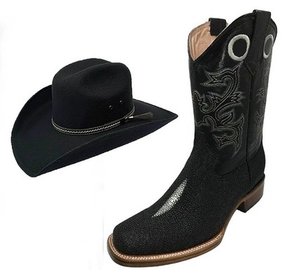 Mens Stingray Cowboy Boots Print Leather Black Square Toe +  display picture 1