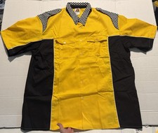 Vtg Speed Zone Race Gear Yellow Gold Black Checkered Racing Pit Crew Shirt 3x