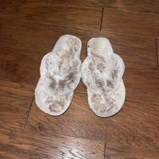 Women's Brown Tan Crossband Fur Slide Slippers - size 8