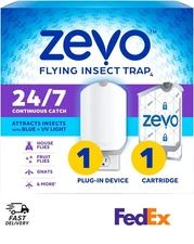 Zevo Flying Insect Trap & Cartridge Plug-In Bug Catcher UV Light 🦟