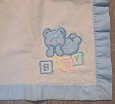 Vintage Cuddle Time Baby Blanket Blue Bear With Blocks