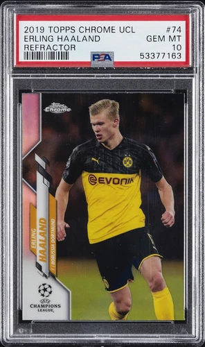 2019 TOPPS CHROME CHAMPIONS LEAGUE REFRACTOR #74 ERLING HAALAND ROOKIE RC PSA 10