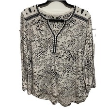 Lucky Brand Black White Floral Peasant Long Sleeve Cotton Modal Tunic Top 1X