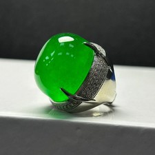 Real Natural Inlay Ice Green Burmese Jade Jadeite pigeon egg Amulet Rings