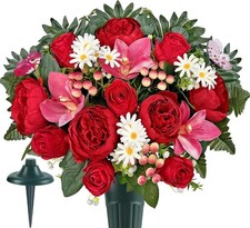 Artificial Cemetery Flowers for Grave Vase - Gravesite Flowers, Headstone Decora