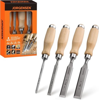 Jorgensen 4PCS Wood Chisel Set Steel Beveled Edge Wood Chisels 1/4'' 1/2'' 3/4'' 1''