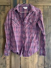 Ariat Fitted Diamonds Snap Western Shirt Women's Pink Plaid Size Med