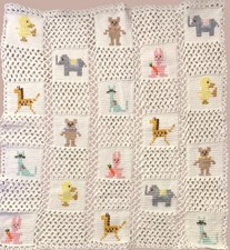 Vintage Handmade Crochet Baby Blanket Animal Crib Afghan 42.5x48 Nursery