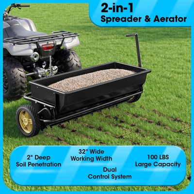 #ad #ad 32quot; 2 in 1 Tow Behind Spreader amp; Aerator 100lbs Broadcast Spreader w 10quot; Tires $268.99