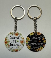 2 Christian Keychains - Bible Verse - Saved by Grace - Religious Gifts
