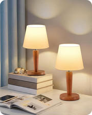 12" Wood Bedside Table Lamps Set of 2, Small Desk Lamps for Small Places, 3 Colo