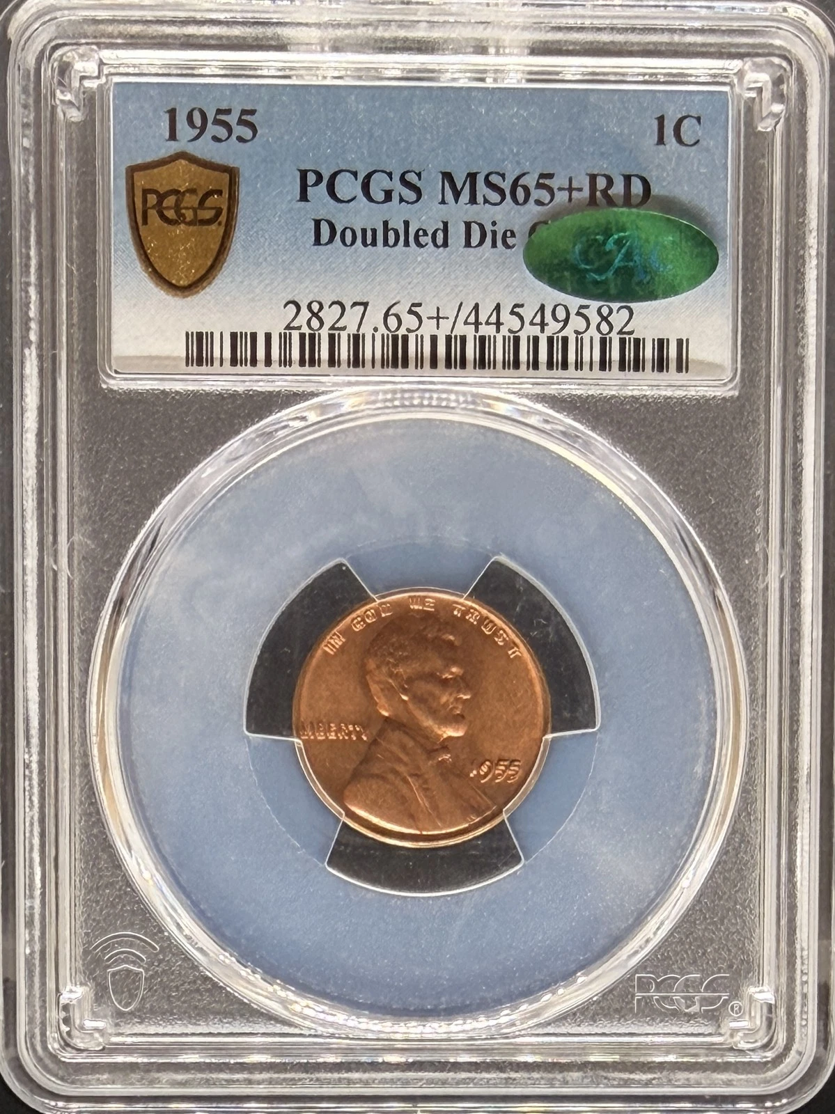 1955 DDO Lincoln Cent MS65+RD PCGS (#PA44549582)