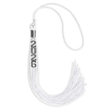 Endea Graduation White Tassel With Silver Stacked Date Drop