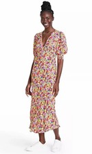 RIXO For Target Multicolor Floral Puff Sleeve Midi Dress Size 12