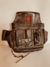 Vintage General Electric GE Lineman Leather Tool Pouch Belt Heavy Duty Brown Old