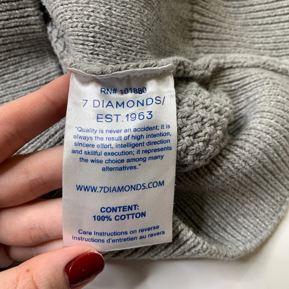 Suéter 7 Diamantes Hombre L Grande Gris Tejido con Cable Pesado Algodón Jersey Foto 4 de 4