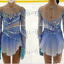 Ice Figure skating competition professional custom dress blue dyeing