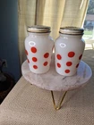 Vtg Milkglass Red Polka Dot Pattern Anchor Hocking/Fire King S & P Shakers
