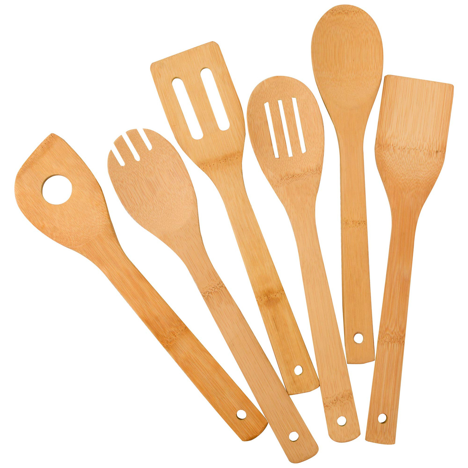 Bamboo Kitchen Utensils, 6 pcs Nonstick Spatula Tools with Handles, Heat Resi...