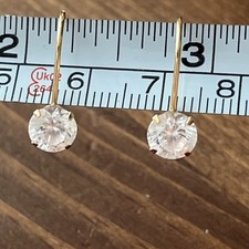 14k Gold 0.75  Lever-back Dangle Pierced Earrings CZ Solitaire 1.6g TW Vintage