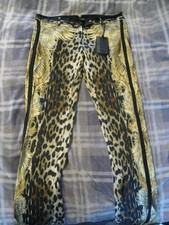 NWT Roberto Cavalli Gold Leopard Print Silk Pants Size IT44/US8
