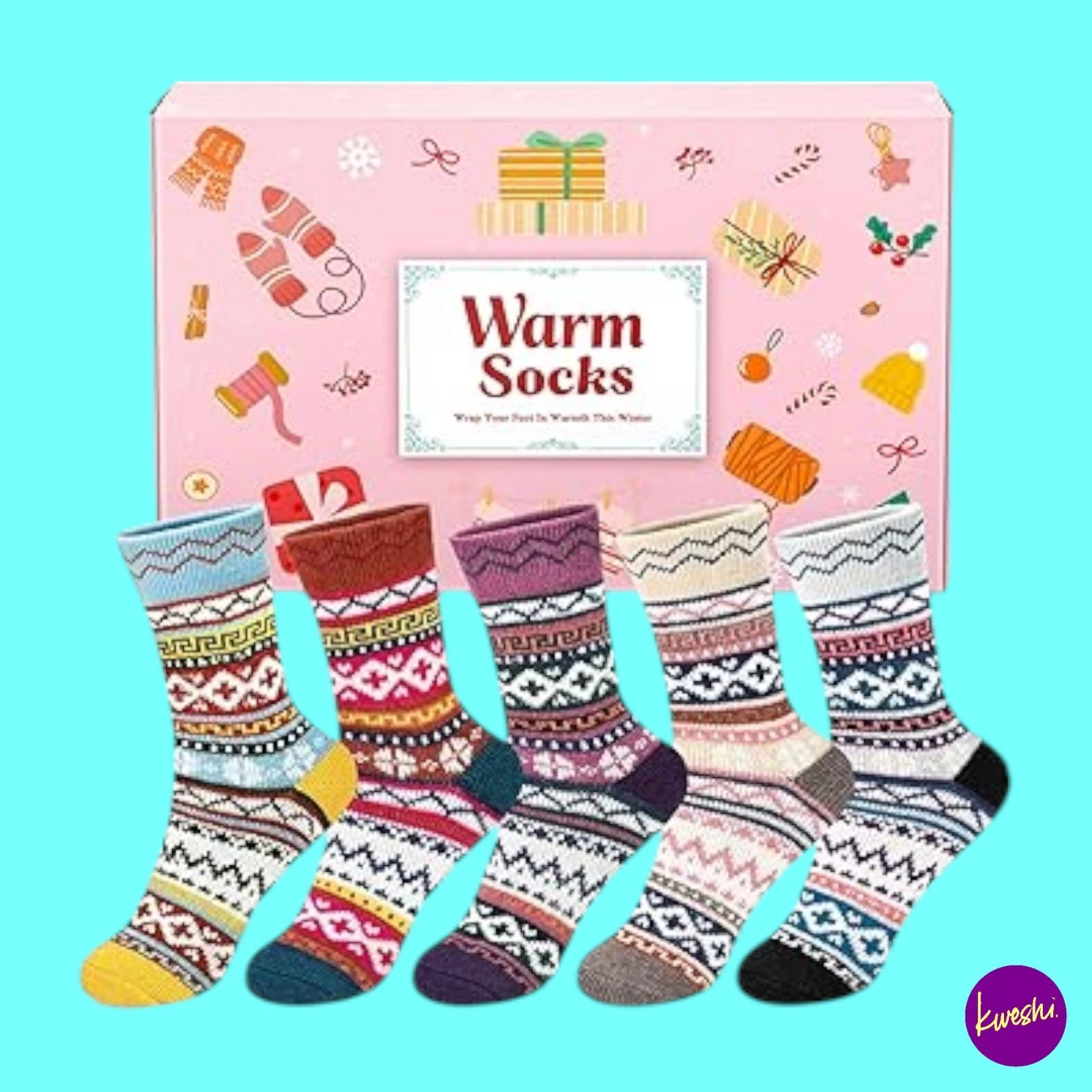 AUGOLA Women's Winter Socks, Set of 5, Wool Blend, Nordic, UK 3-8 | EU 35-42