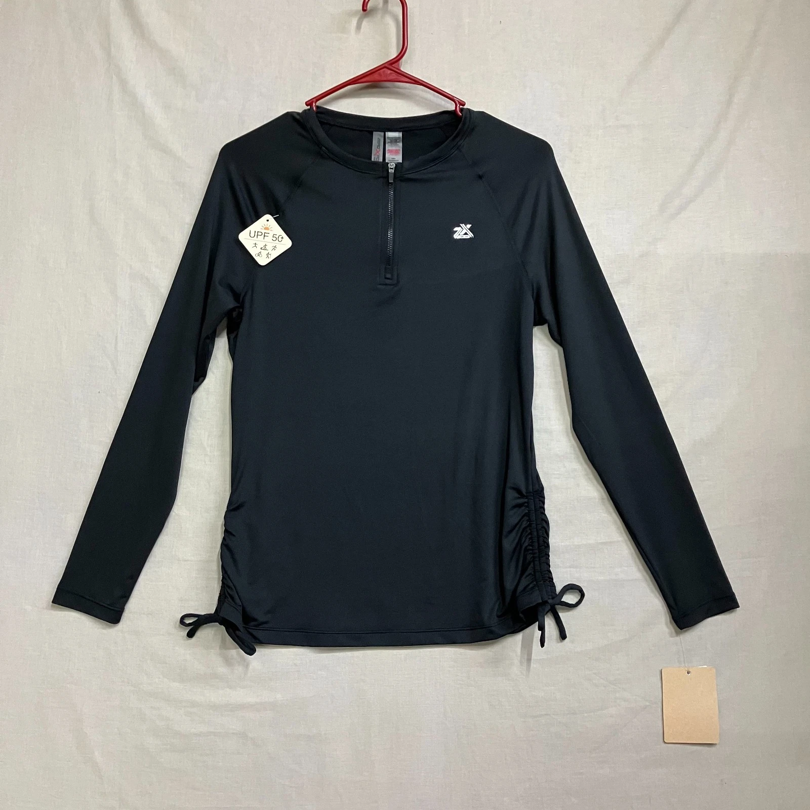 Zeroxposur Sun Smart Swim Shirt Women’s S Black 1/4 Zip Ruched Sides Rash Guard
