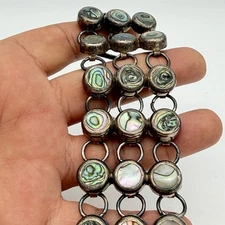 Vintage Old Mexico Abalone Sterling Silver Link Bracelet Statement 62 Grams