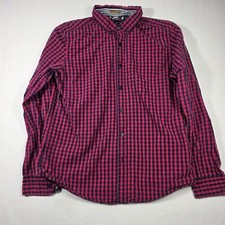Denim  Flower Ricky Singh Button Down Mens Large Red Navy Gingham
