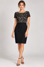 Adrianna Papell Womens Black Lace Pleated Sheath Dress 8 Cocktail Wedding Formal
