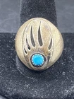 VTG Native American Navajo Sterling Silver Turquoise Bear Paw Ring Sz 12.5 (J)