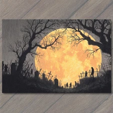 POSTCARD Creepy Tree Graveyard Full Moon Halloween Gothic Spooky