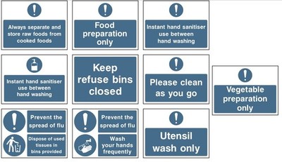 Große Hygieneschilder | Küchensicherheit, Grippeschutz, Händedesinfektionsmittel, Lebensmittelzubereitung