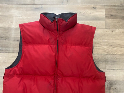 EDDIE BAUER Mens L TALL Goose Down Puffer Reversible Full Zip Vest 