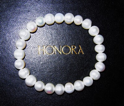 HONORA HIGH GLANZ KLASSISCHES WEISSES SÜSSWASSERZUCHTARMBAND 7 MM RING PERLEN QVC