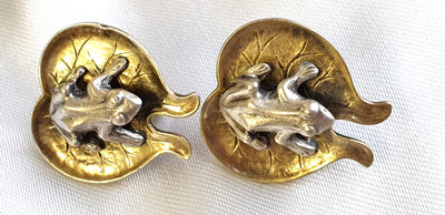 925 Silber Ohrringe Ohrclipse Guglielo Cini/Handarbeit Seerosenblatt mit Frosch