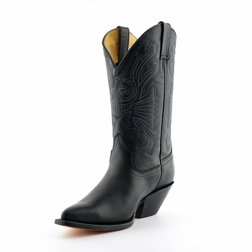 Mens Grinders Buffalo Black Leather Boots Slip On Western Cowboy Boots - Picture 2 of 8