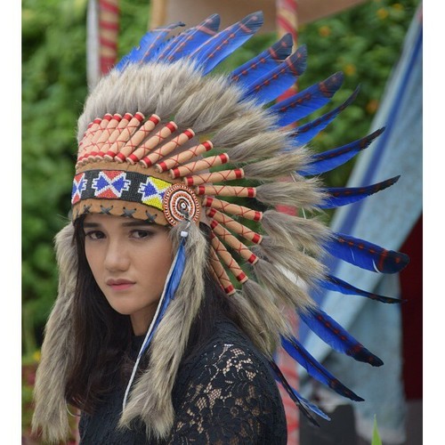 Indian Headdress Warbonnet Blue Costum 
