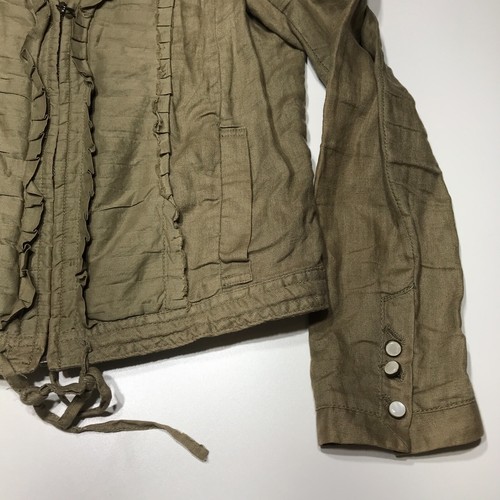Hei Hei Pin Tuck Jacket Womens Sz 6 Tan V-Neck Full Zip Ruffled Drawstring Waist - Picture 4 of 12