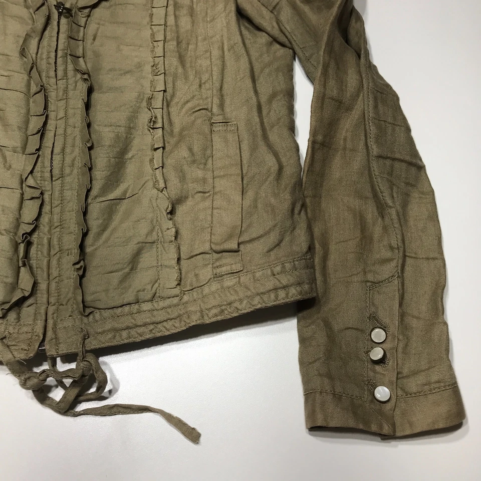 Chaqueta Hei Hei Pin Tuck para mujer talla 6 bronceada cuello en V cremallera completa con volantes cordón cintura Foto 4 de 4