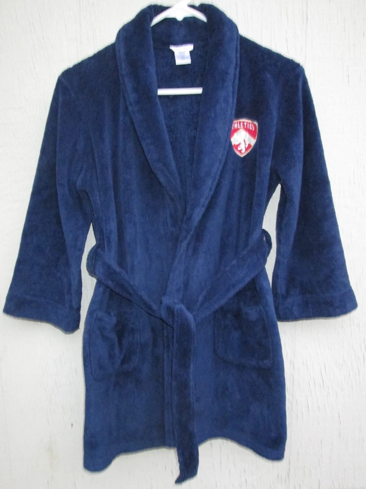 ❤ CHEROKEE Bata de felpa polar para niños M 8 10 azul marino emblema de atletismo bolsillos cinturón Foto 3 de 4