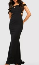 New Boohoo Petite Strap Detail Bardot Train Maxi Dress Size 16 black