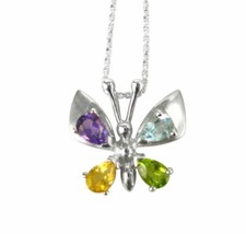 Sterling Silver Colorful Crystal Butterfly Pendant Necklace