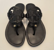 TORY BURCH MILLER SANDAL FLIP FLOPS BLACK LEATHER SIZE 7