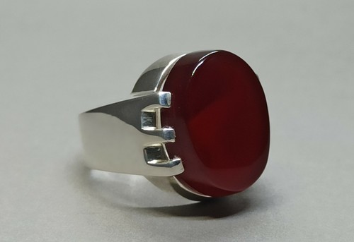 Anello da uomo corniola marrone yemenita naturale argento sterling 925 fatto a mano anello Aqeeq - Foto 8 di 12