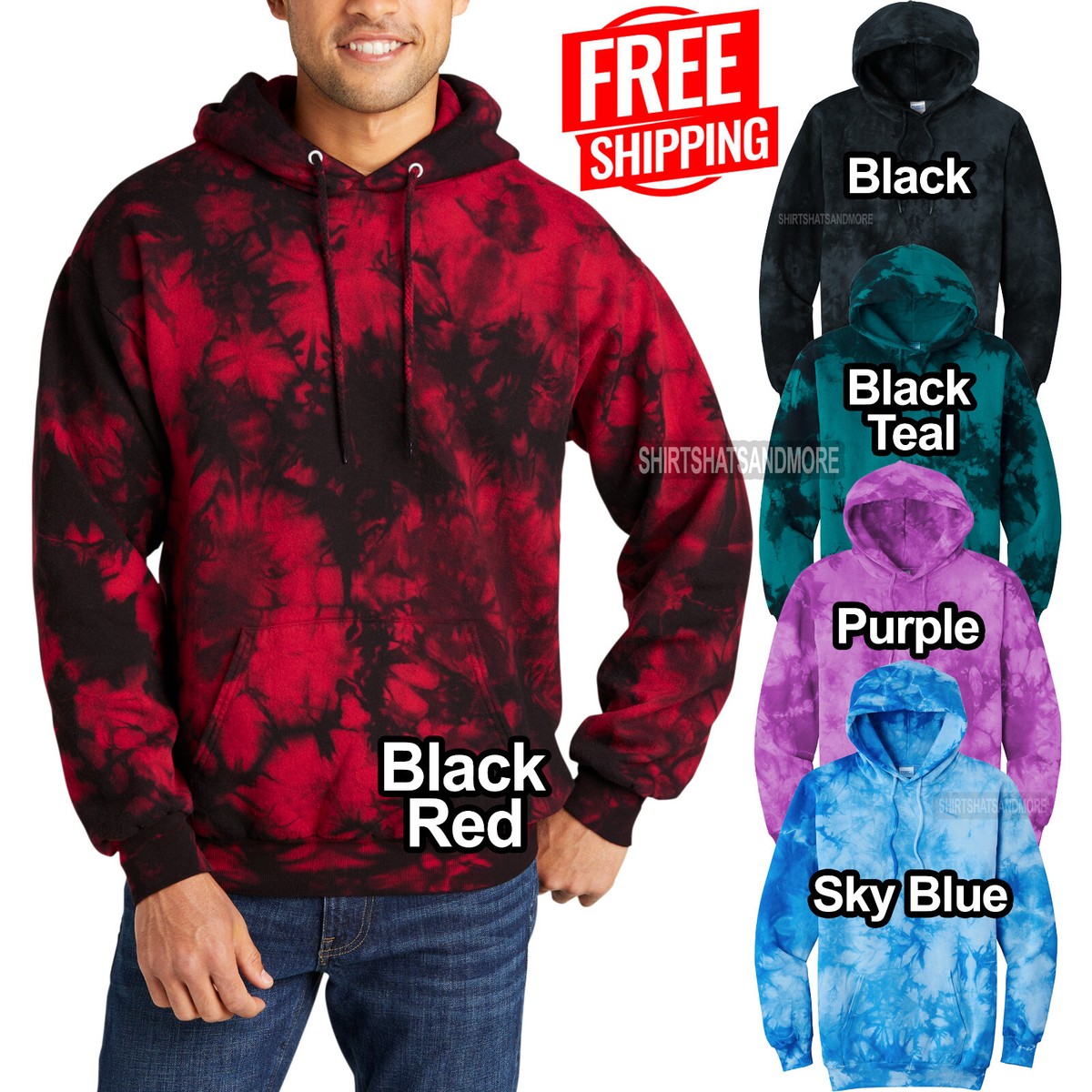 Mens Crystal Tie Dye Hoodie Hooded Pullover Hoody S-4XL Warm Soft