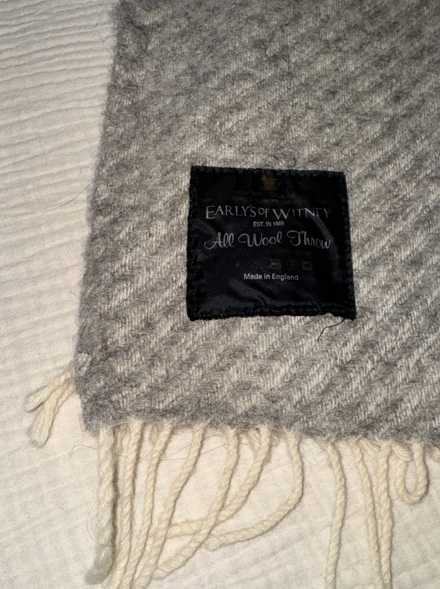 Vintage Early's of Witney - Pure Wool Blanket - Gray/Cream - 50” X