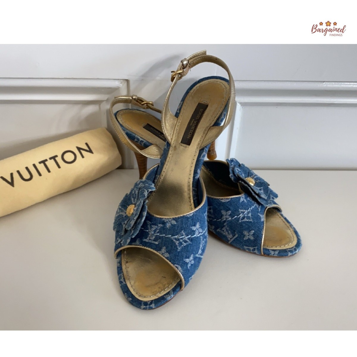 Authentic Louis Vuitton Blue Denim Monogram Canvas Slingback
