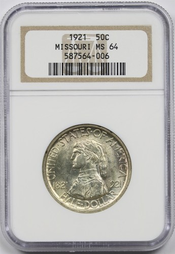 1921 Missouri 50C NGC/Old Holder MS 64 Early Silver Commemorative Half Dollar
