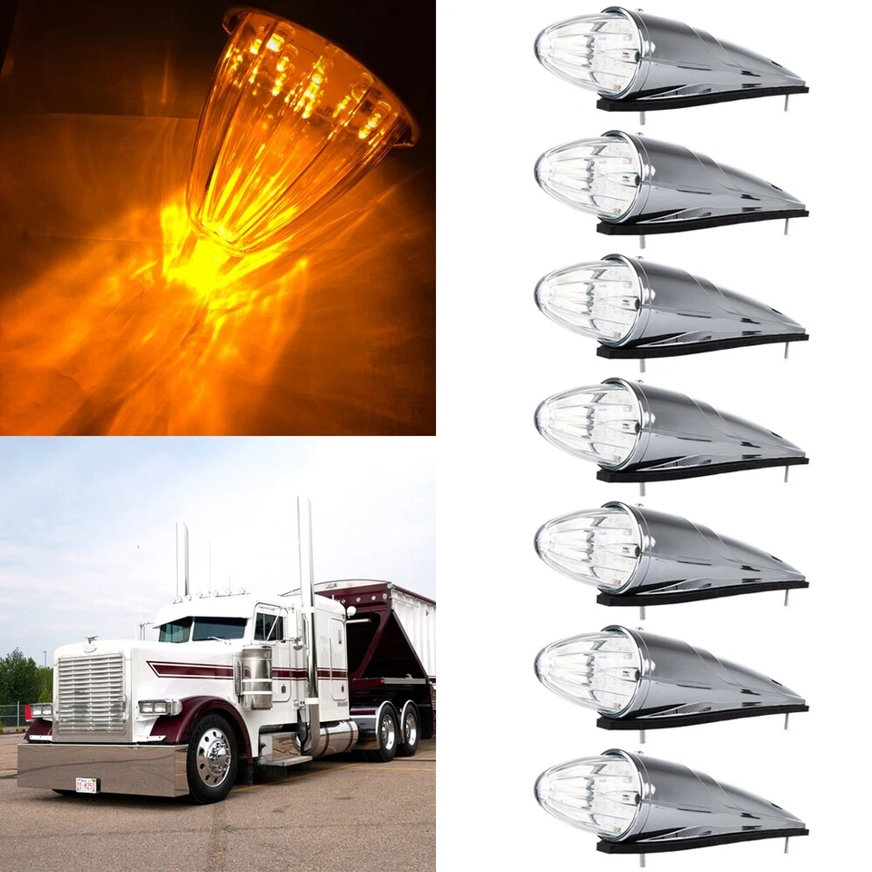 MARCADOR DE CABINA SUPERIOR TORPEDO 17 DIODOS LED TRANSPARENTE/ÁMBAR 7 PIEZAS 390 MM PARA PETERBILT Foto 4 de 4